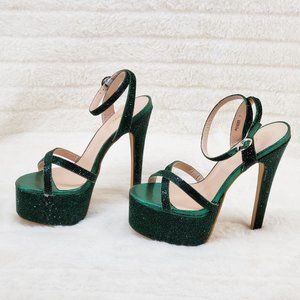 Bejeweled Pandora Emerald Green Sparkling Rhinestone Platform 6.5" Heels Sh…